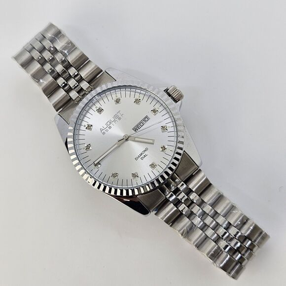 August Steiner Other - August Steiner 40MM Men's Watch Diamond Hour Markers Gray Bracelet Day Date 8.5"
